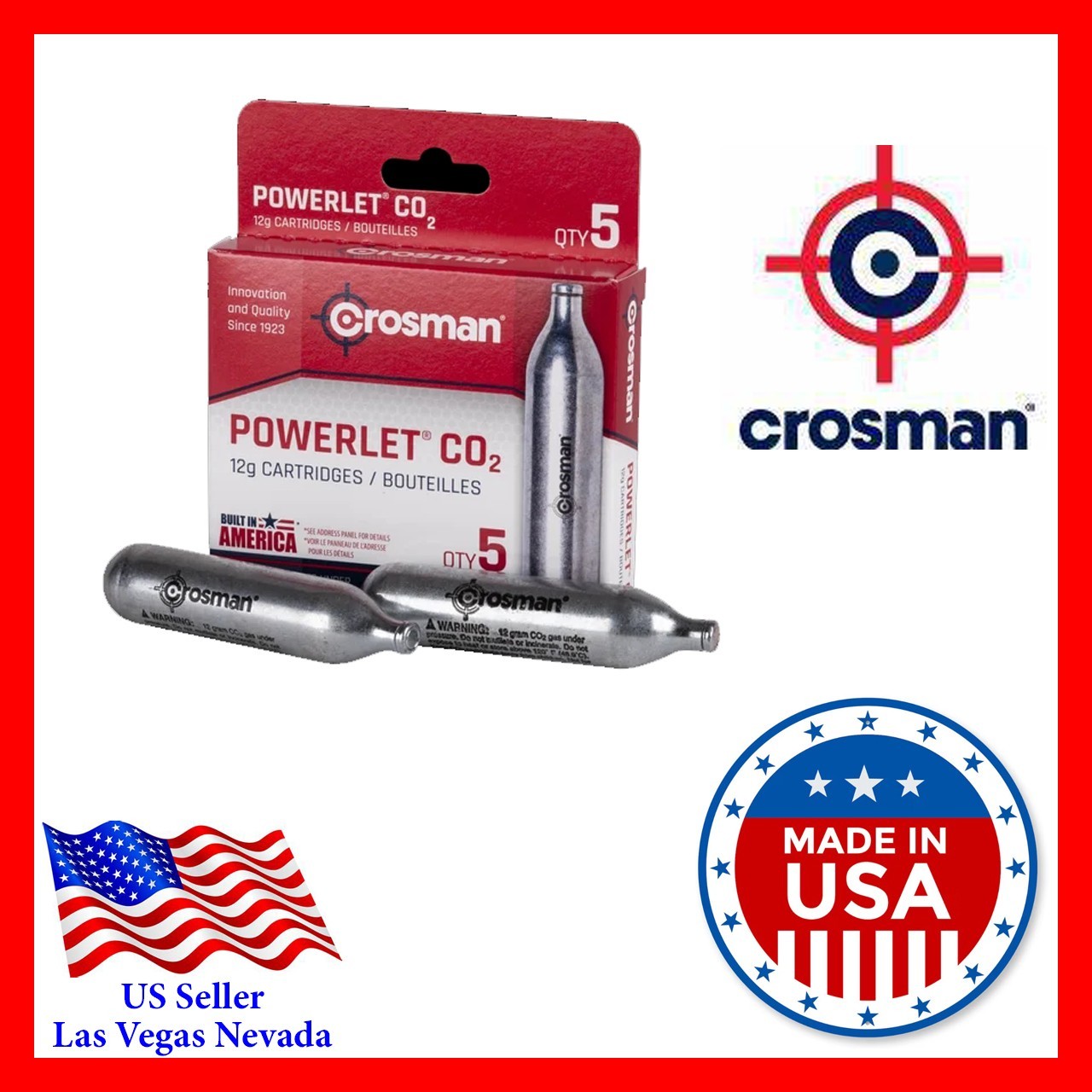 Crosman 12 Gram Co2 Powerlet Cartridges Air Gun Gas Pellet Rifle Pistol 5 Pk