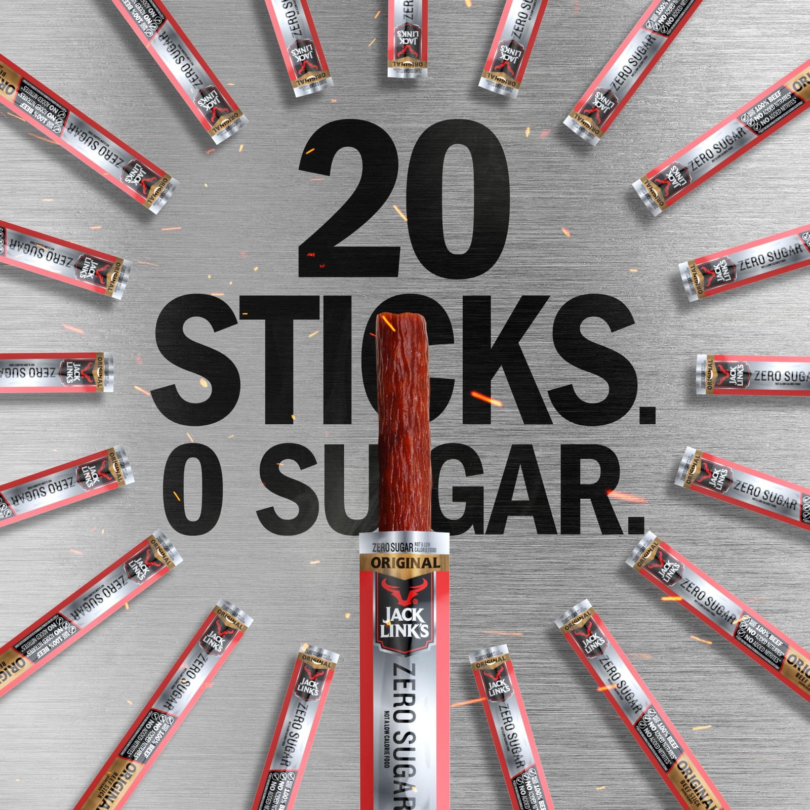 Jack Link's Original Zero Sugar Beef Sticks 20 Pack 0.92 oz Meat Sticks Rea...