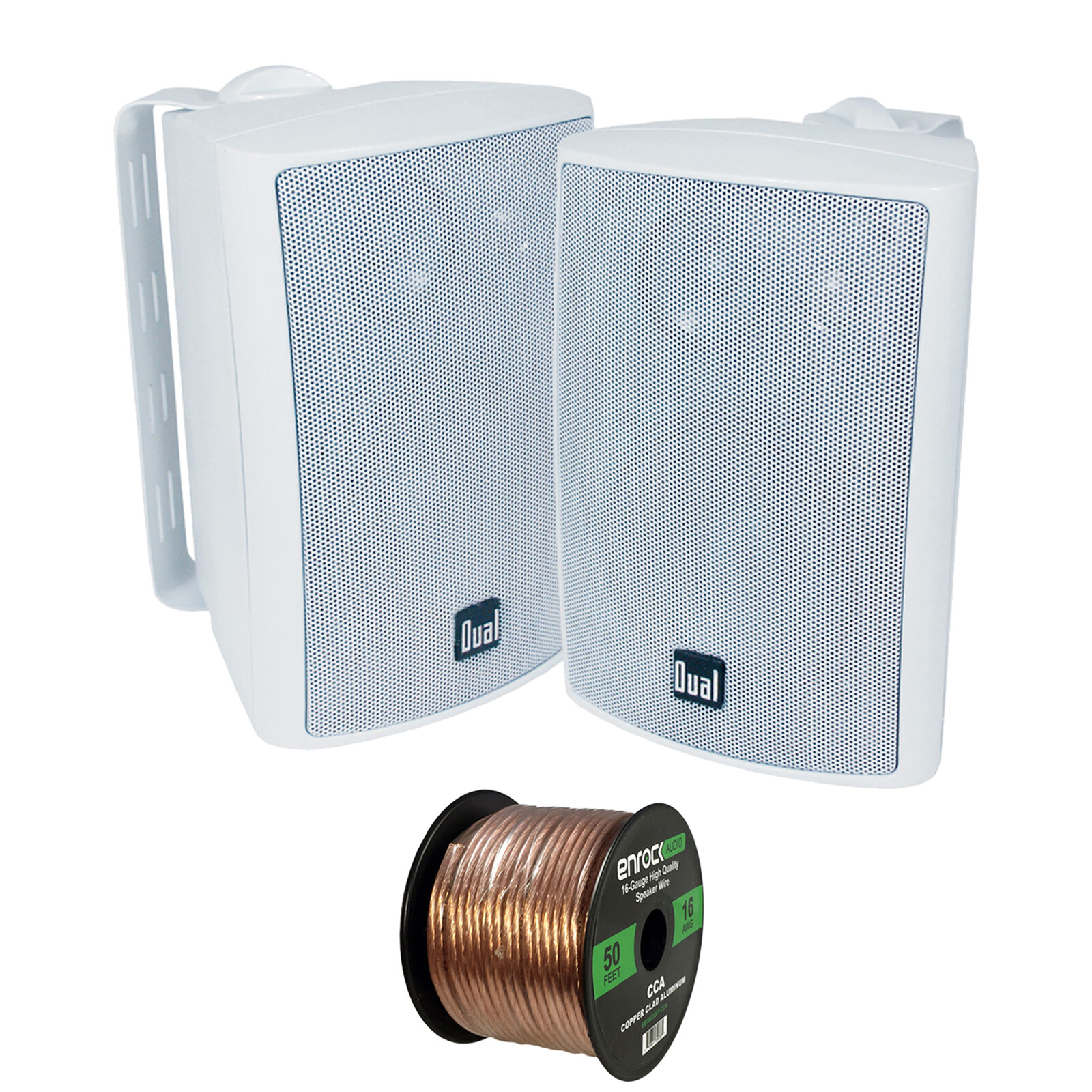 2x Dual LU47PW 4" 100-Watt 3-Way Indoor/Outdoor White Speakers, 16-G 50 Ft Wire
