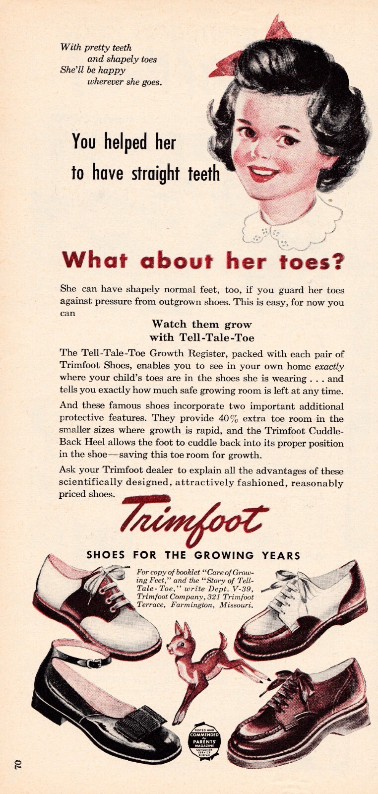 1949 Vintage Ad Trimfoot Childen's Shoes Tell-Tale-Toe Saddle Shoes Mary Janes