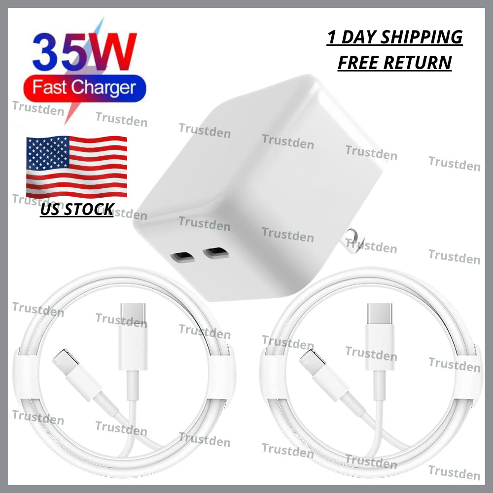 35W Dual USB C Power Adapter Cube PD Fast Charger Cable For iPhone 8 13 12 11 XR