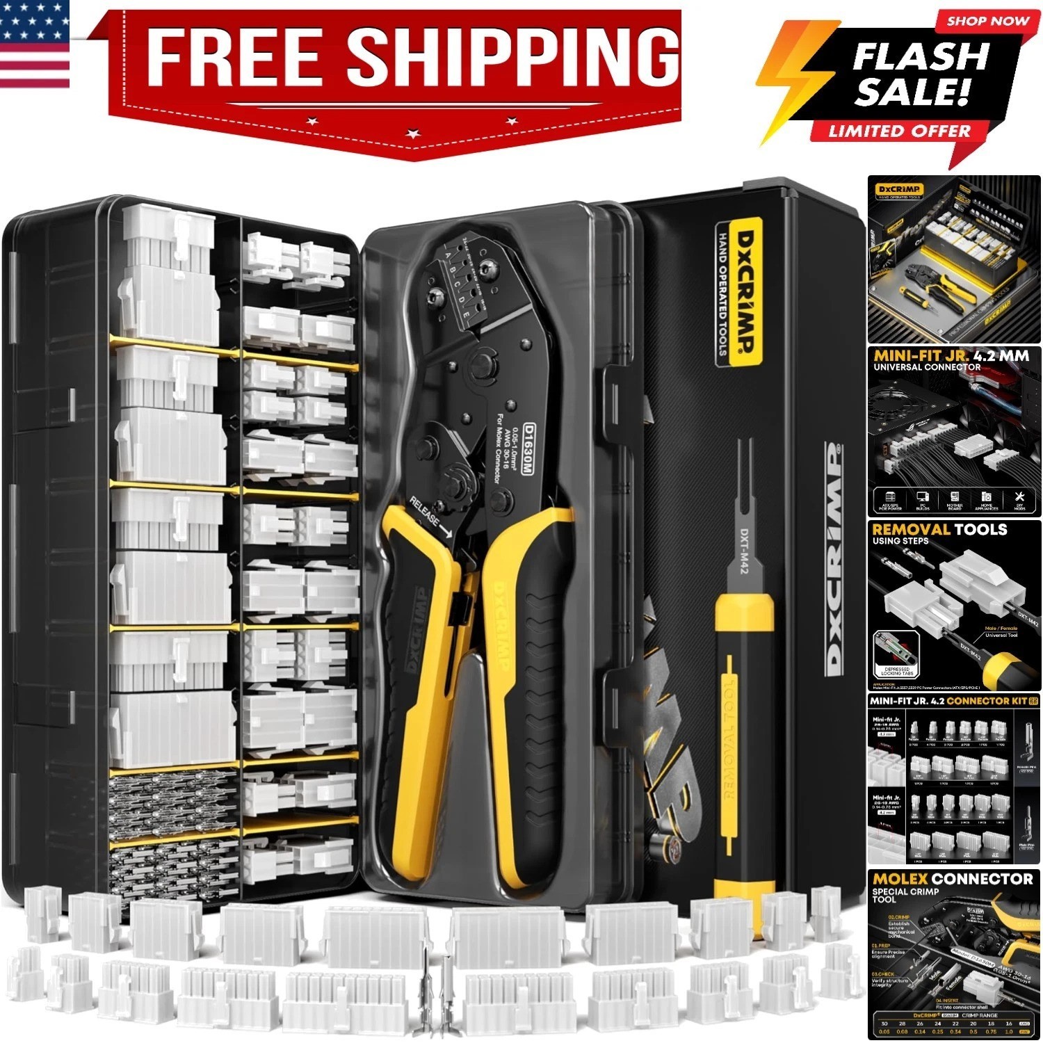 Crimp Tool Mini-Fit Jr Kit,with 22 Types 2-20 Pin Molex 4.2mm Connector,Wire ...