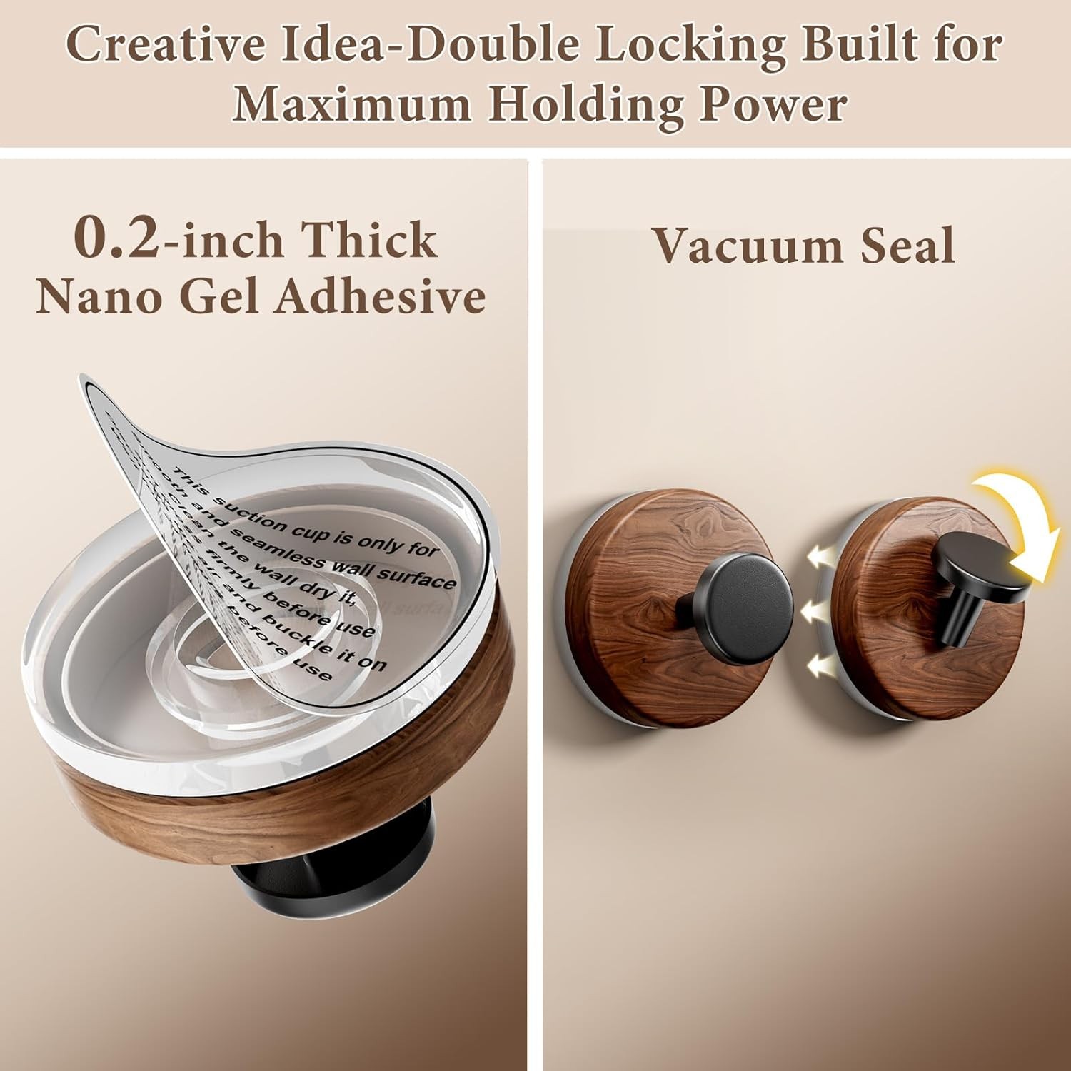 Suction Cup and Adhesive Tape Double Locking Hook,Wall Hook,Towel Hook, Shower
