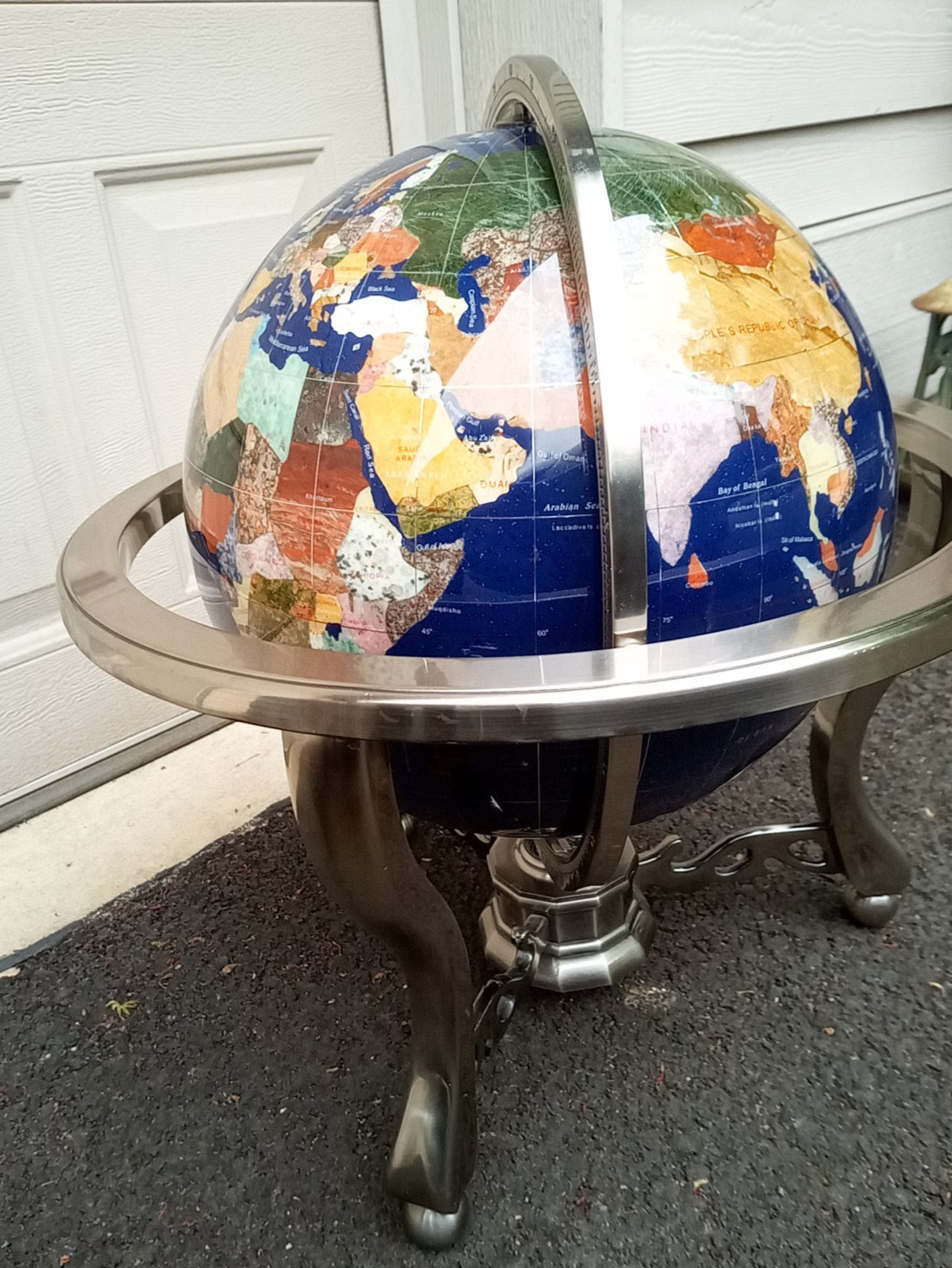 Lapis Lazuli gemstone world globe tabletop jasper turquoise MOP etc 20x19x19"