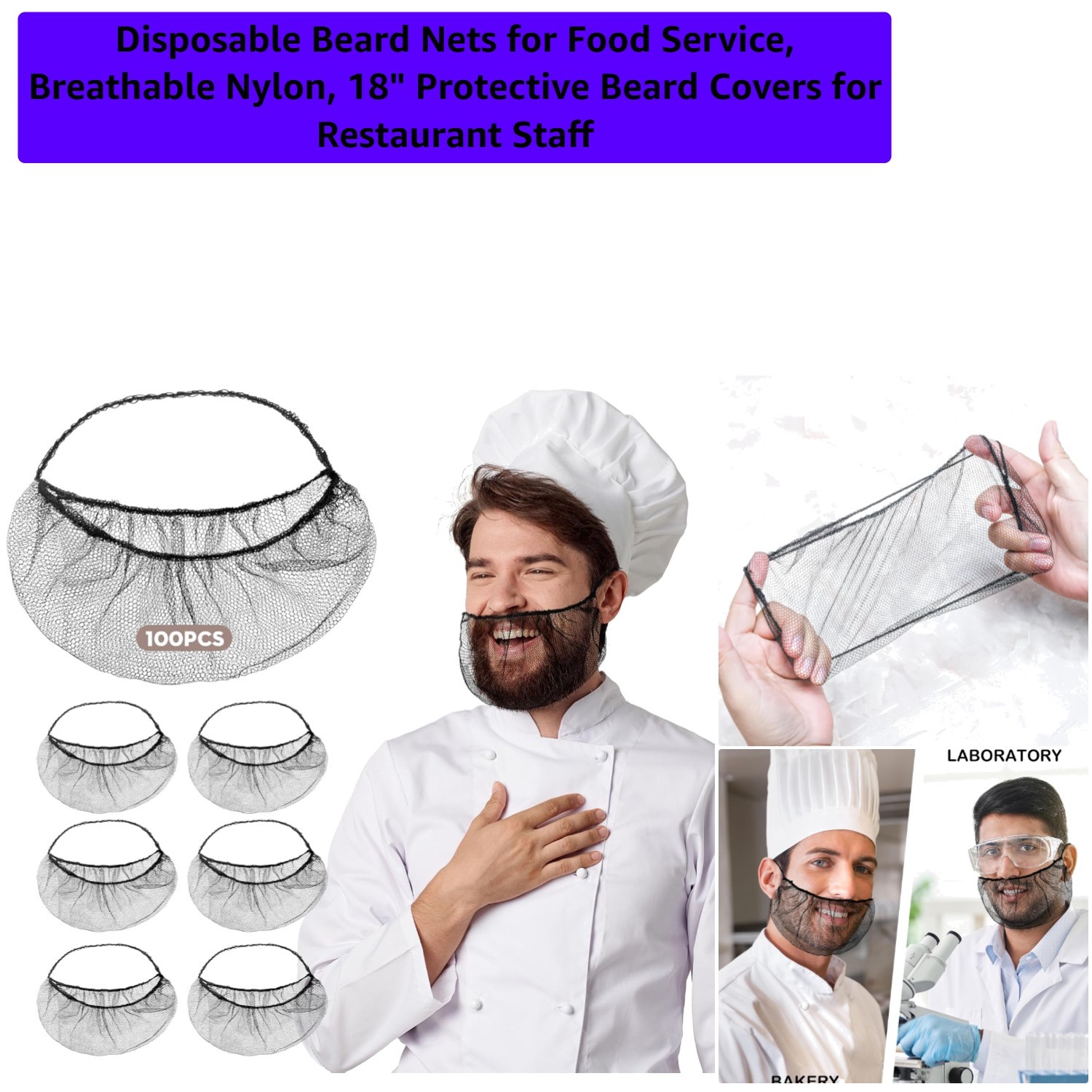 Comfortable 18" Nylon Beard Covers - Secure Disposable Beard Nets for Kitchens