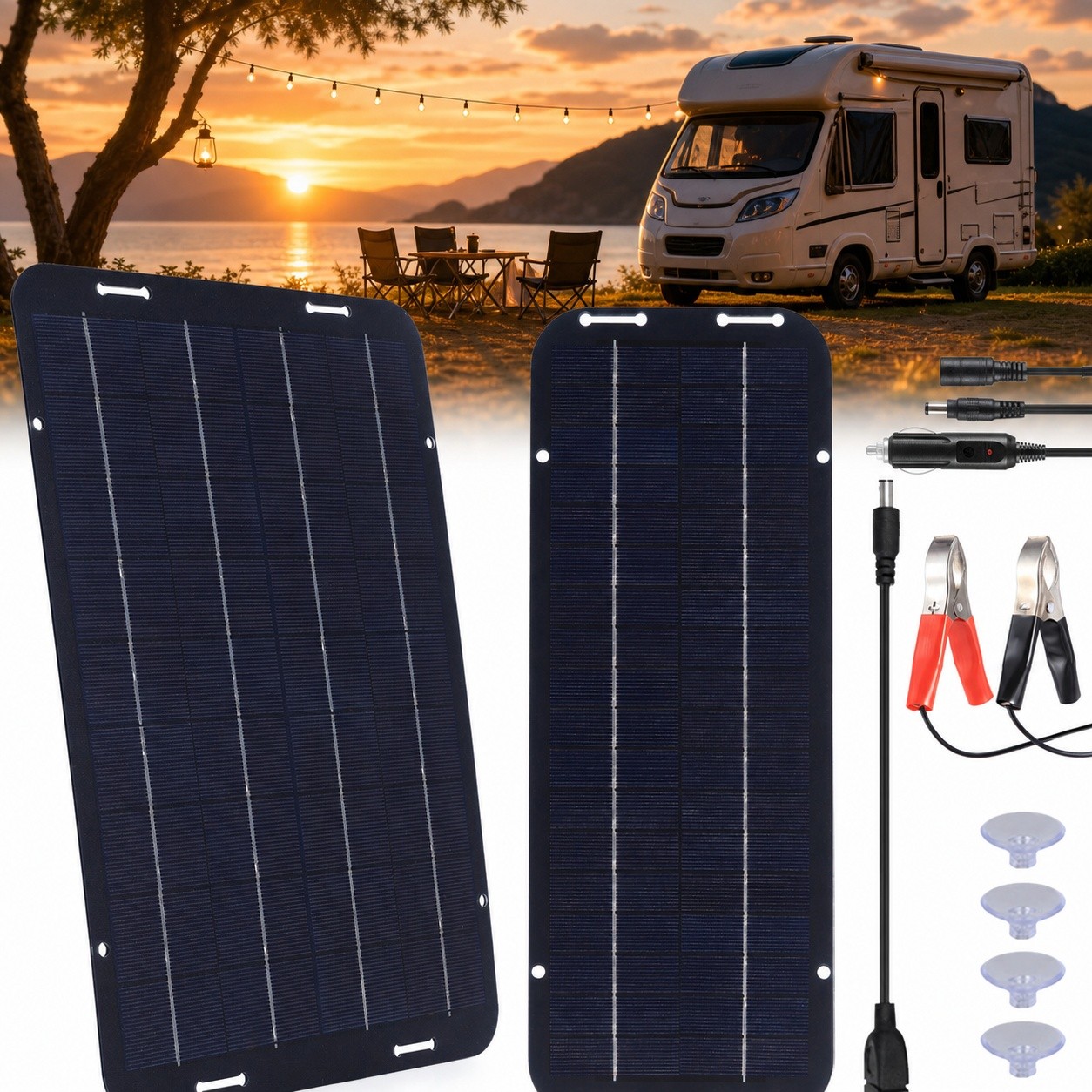 12V Portable Solar Panel Solar Battery Charger Maintainer Charger Kit Boat RVCar