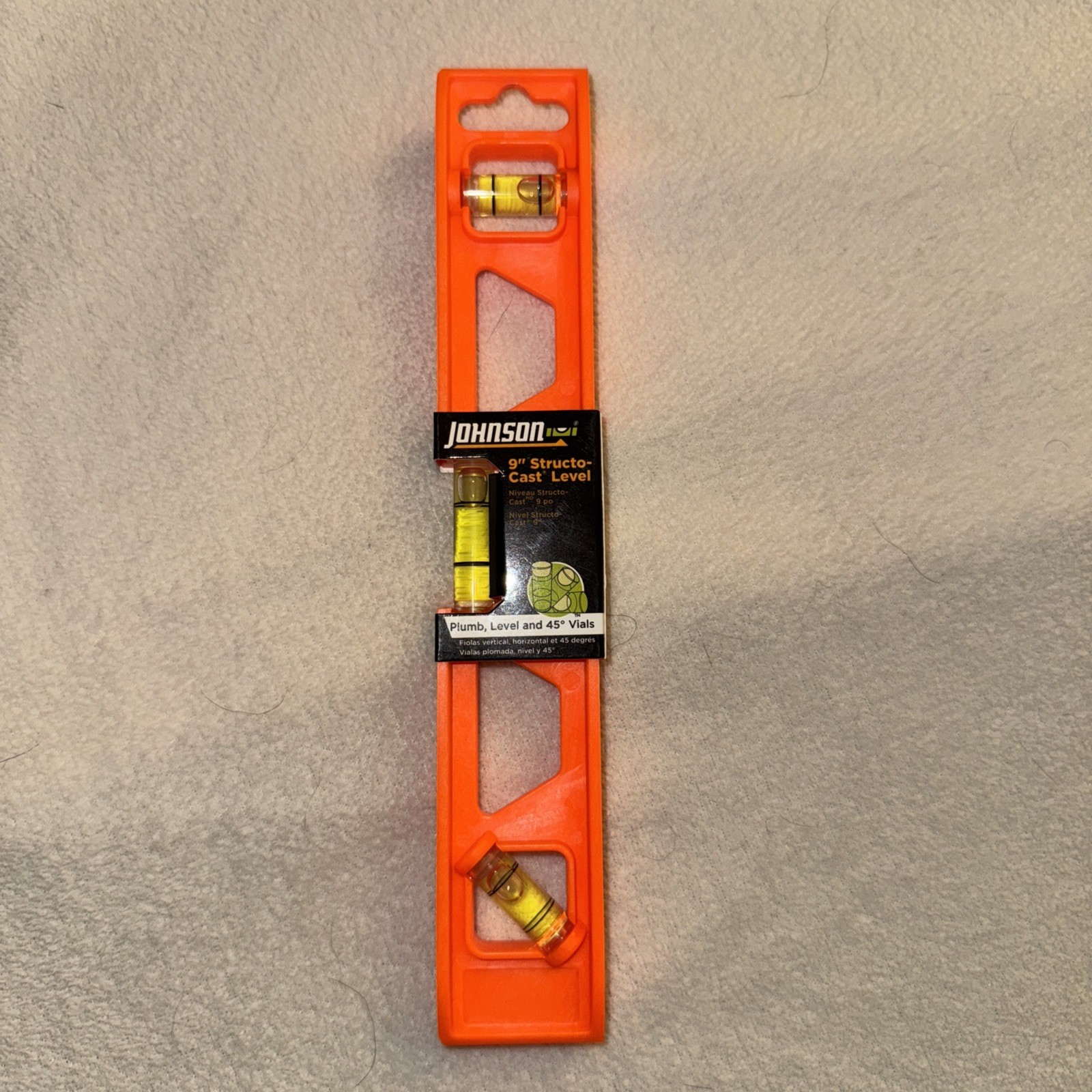 Johnson Torpedo Level 9 Inch Structo Cast Plastic 3 Vial Orange