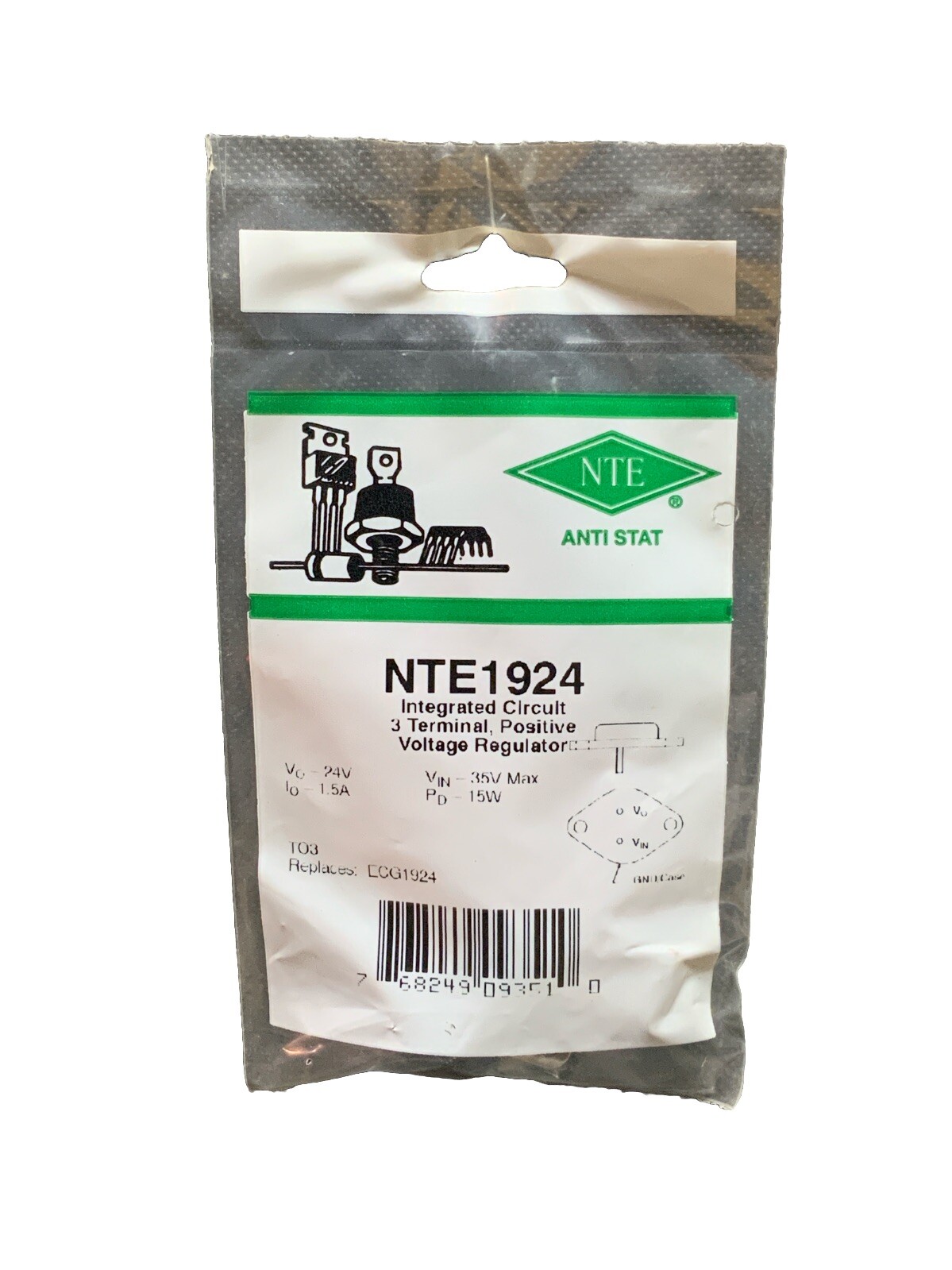 NTE1924 IC 3 Terminal, Positive Voltage Regulator TO3 ECG1924