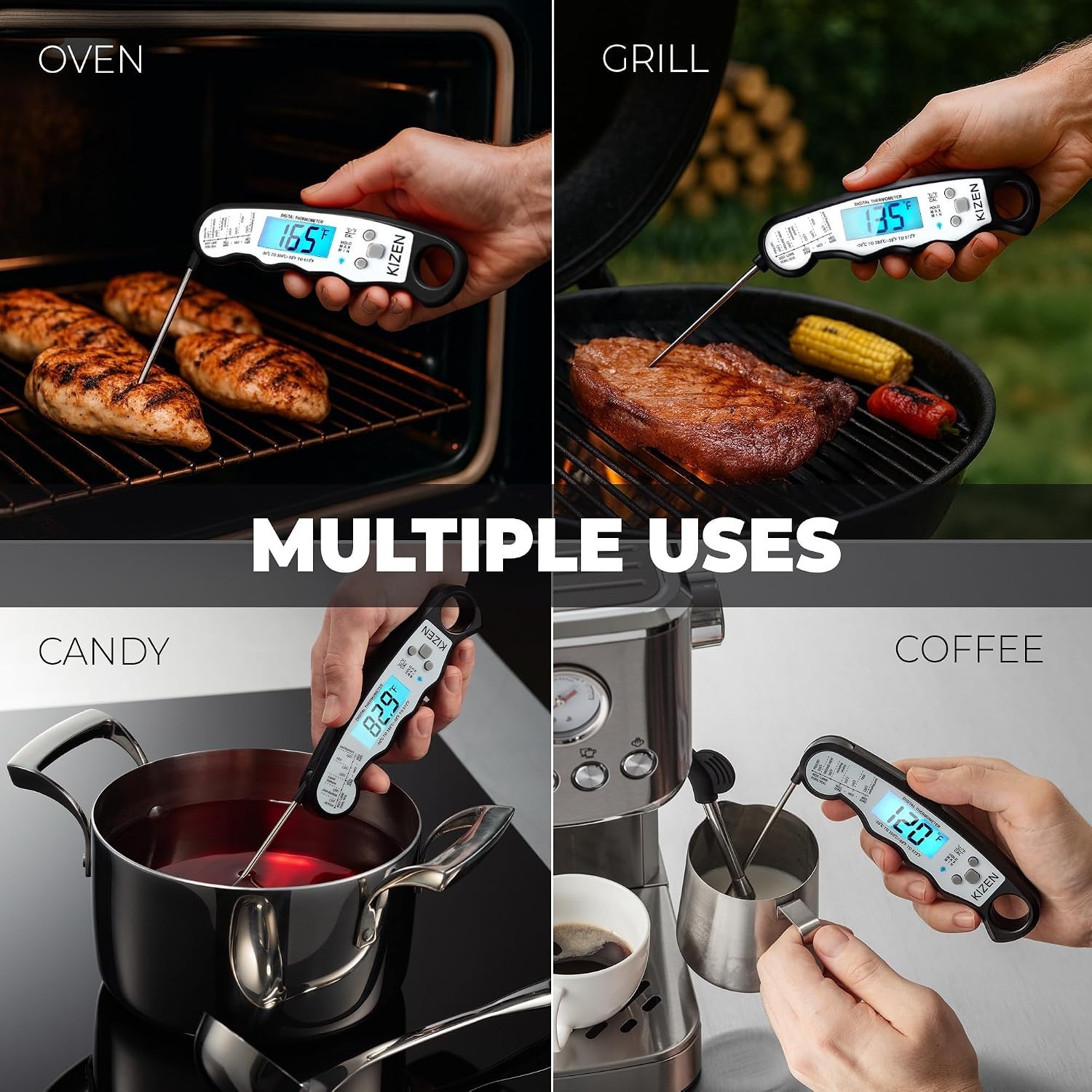 Digital Meat Thermometer 6.2 Inch Waterproof Fast Read Large Display Kitchen