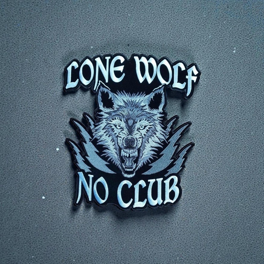 Lone Wolf No Club Large Back Patch Biker Vest Embroidered Iron On Patches