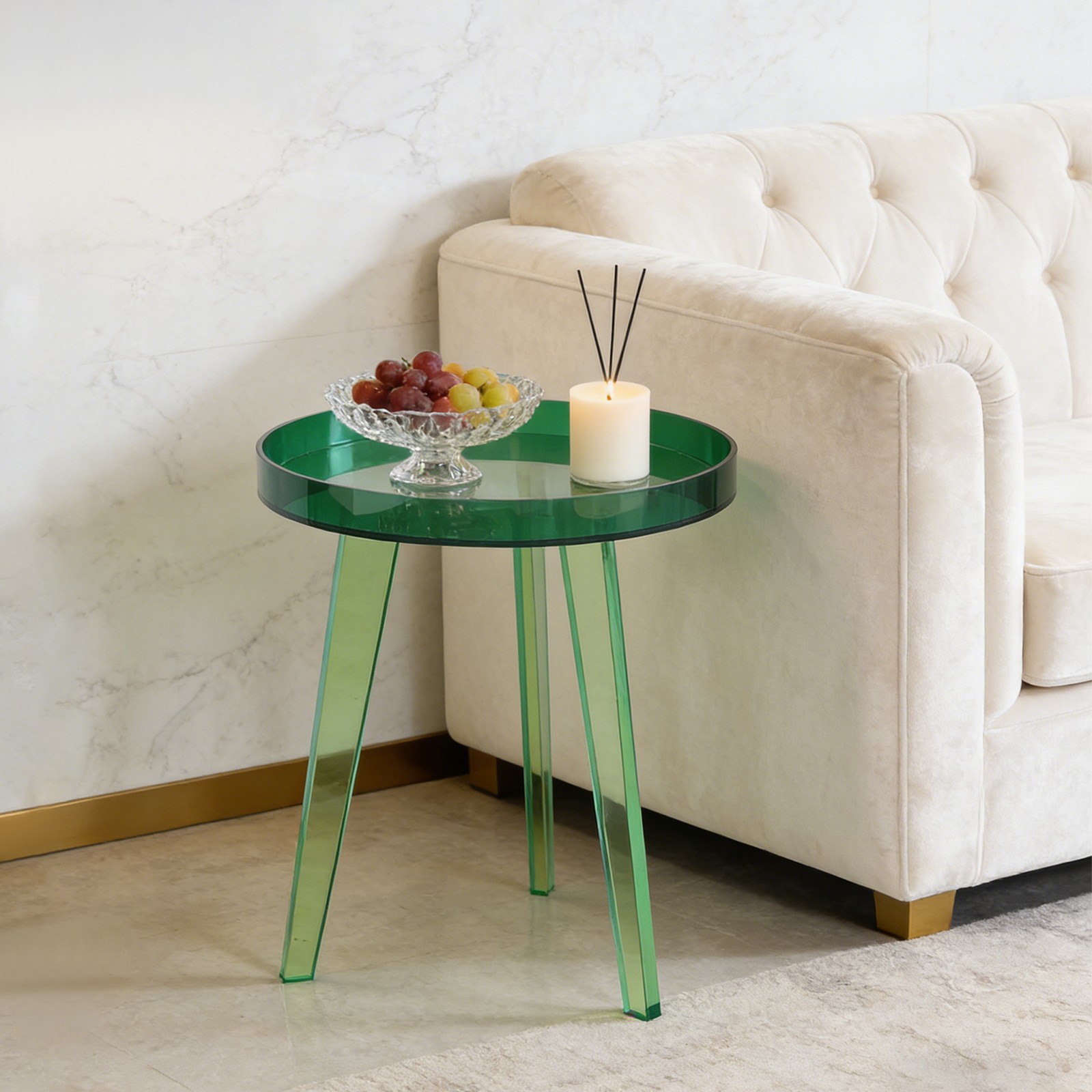 46cm(H) End Table, 40cm(D) Round Side Table, Acrylic Sofa Table For Living Room