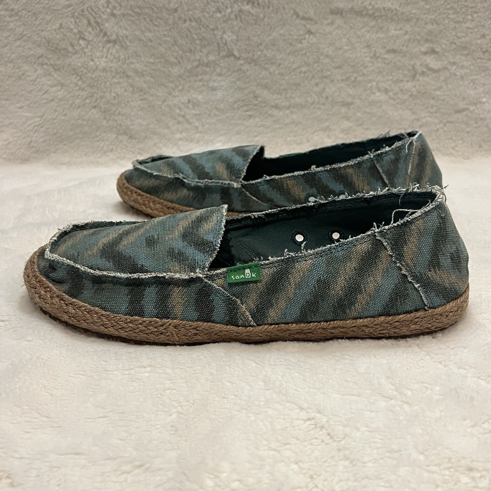Sanuk Shoes Funky Fiona Dusty Teal Women’s 8 Donna  Hemp Slip On Loafers EUC
