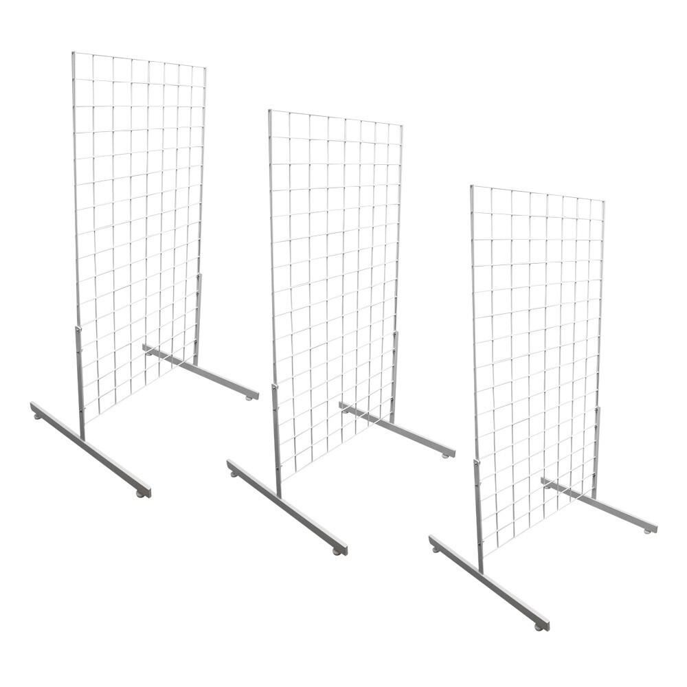 3 WHITE Gridwall Panel 4 Ft Tall Wire Grid Shelving Board T-Leg Retail Display
