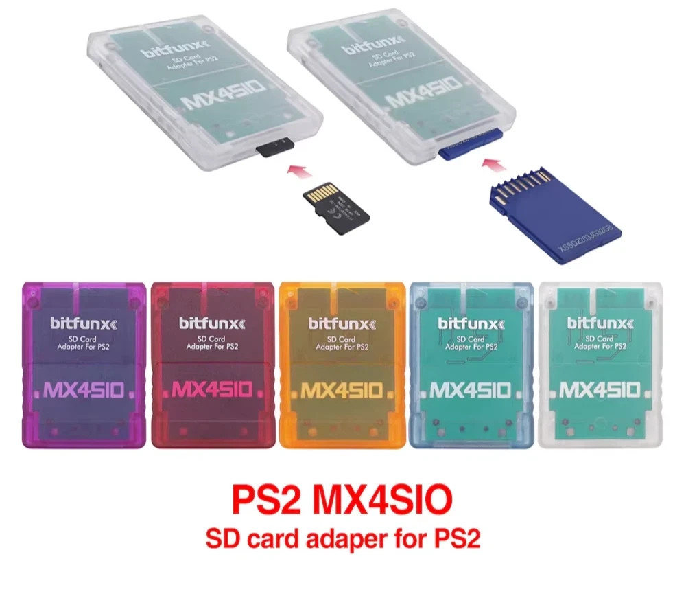 MX4SIO SIO2SD SD Card Adapter for PS2 Memory Card Expansion for SIO Blue Clear