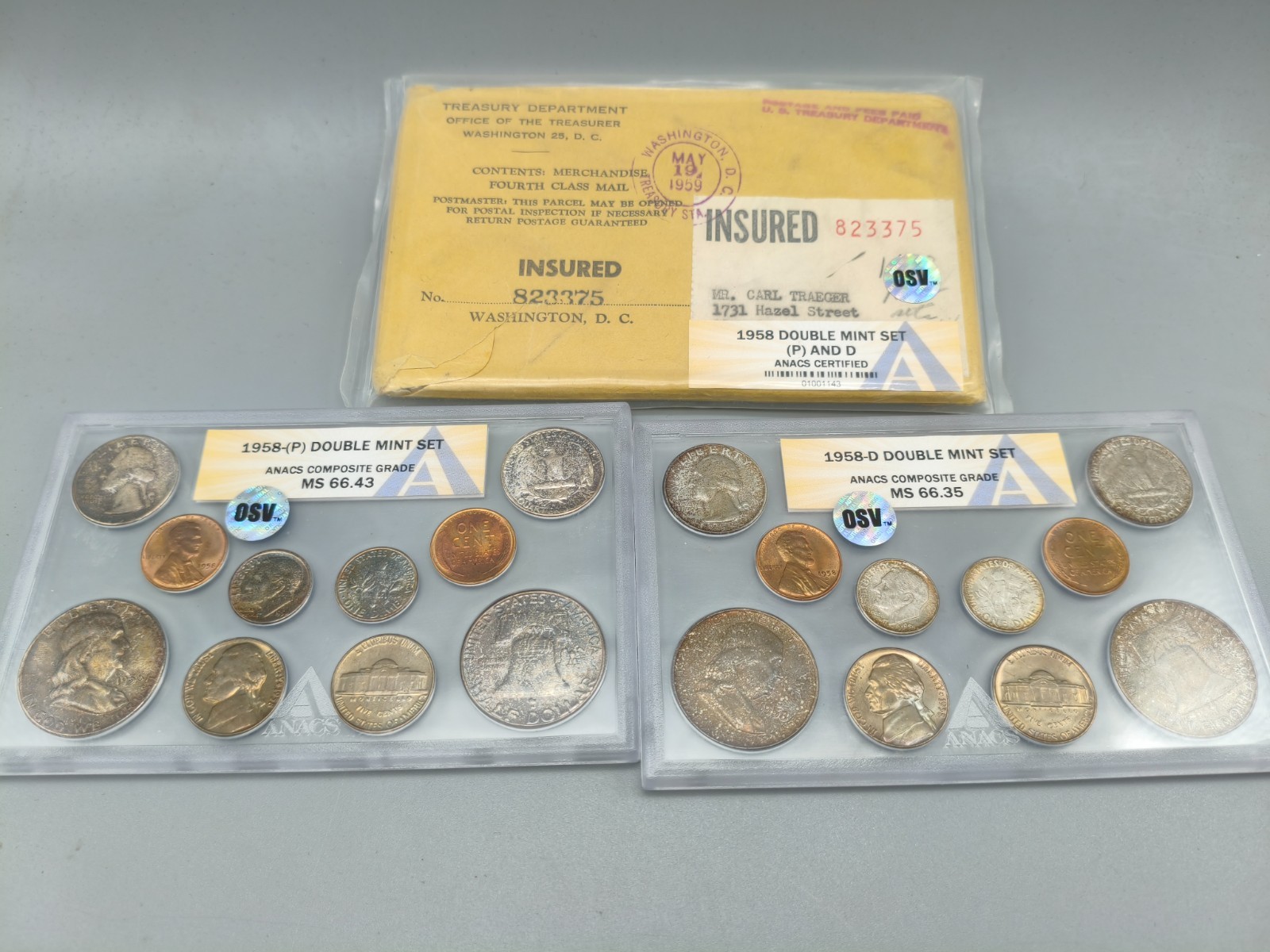 1958 Double Mint Set P and D ANACS Certified MS 66