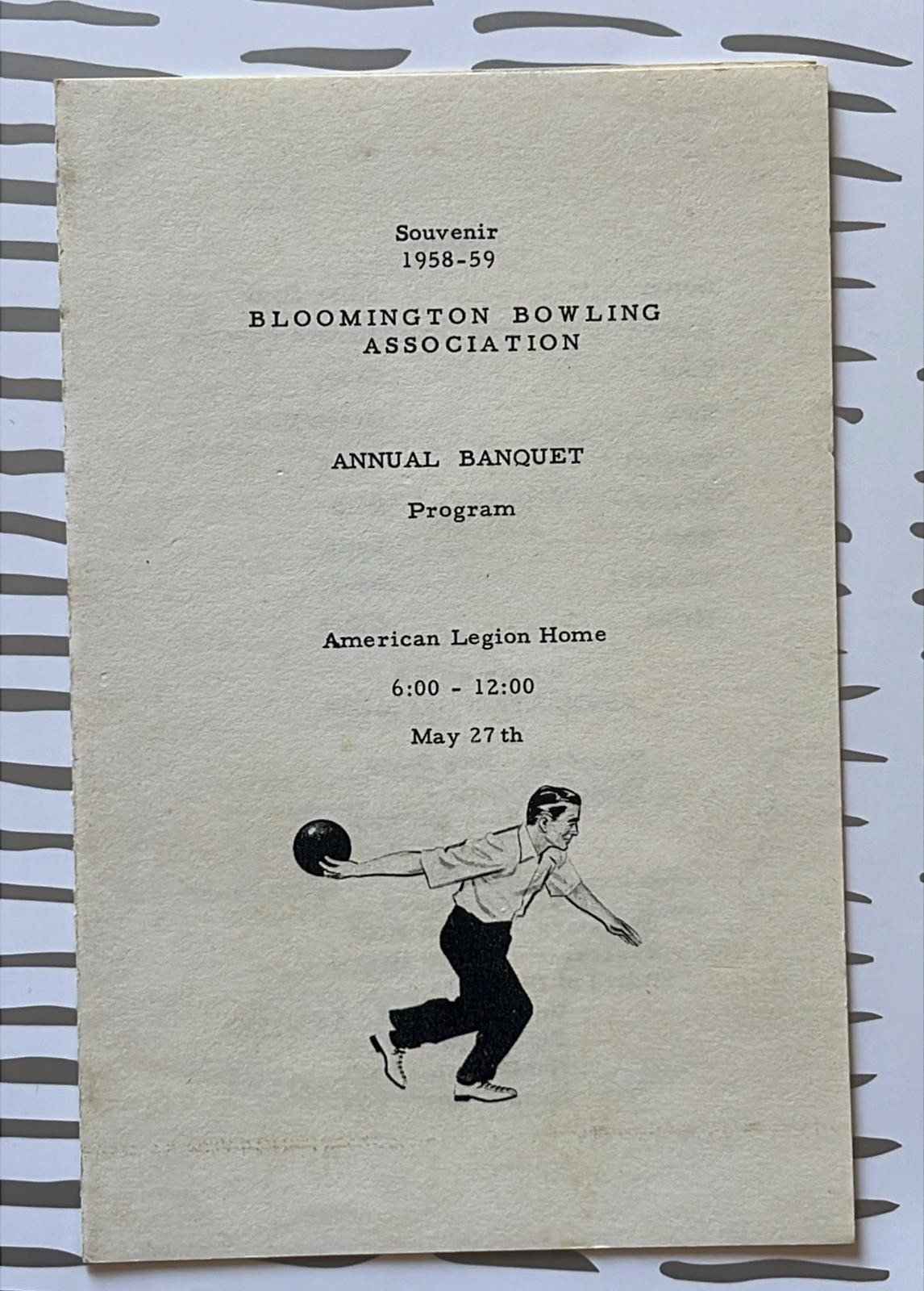 1958-59 Bloomington Bowling Association PA Annual Banquet Program w Menu
