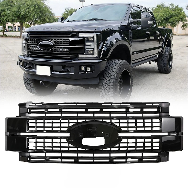 Platinum Front Upper Grille Gloss Black For Ford F250 F350 Super Duty 2017-2019