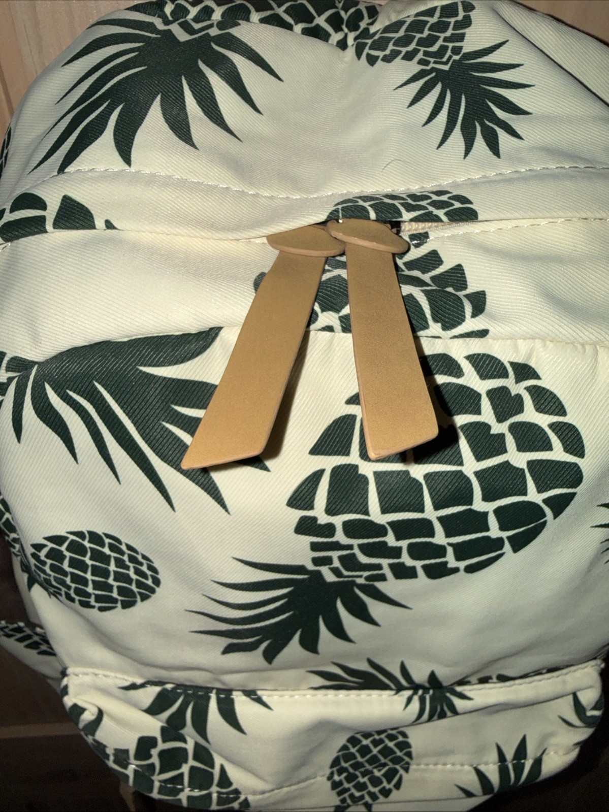 Pineapple Backpack 16" Cream Green Tropical Print Teen Women School Bag