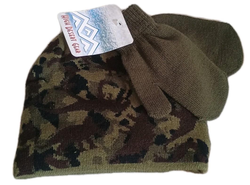 Winter High Desert Gear Kid's Youth Size Camouflage Beanie Hat Mittens Combo NEW