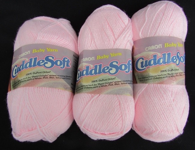 Caron Cuddle Soft baby pink yarn orlon 3 skeins 6 oz total vintage clean 3 ply