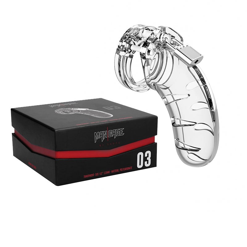 Shots ManCage Model 03 Adjustable 4.5 in. Chastity C*ck Cage Clear