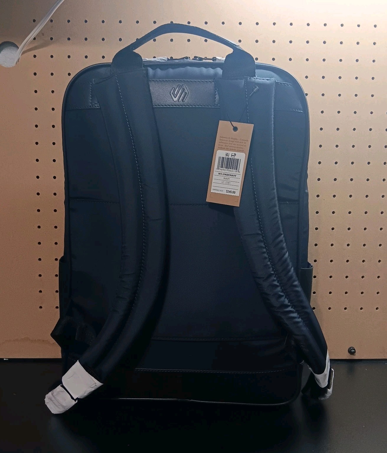 Johnston & Murphy Backpack Navy Blue Nylon Adjustable Straps Pockets New $245