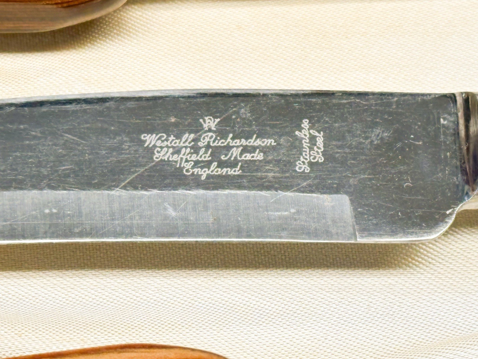 Westall Richardson Carving Set Hollow Ground Sheffield Made Layered Wood Handle