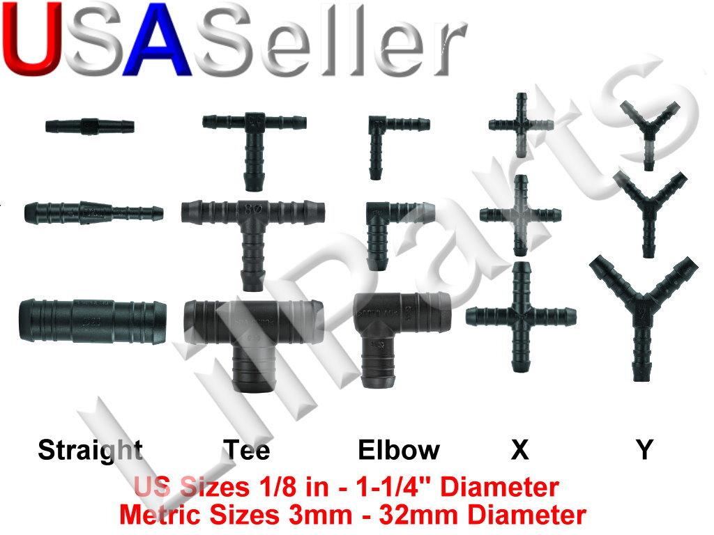 Vacuum Air Fuel Water Hose Joiner Tubing Repair Fitting Barbed Tee Elbow T X Y
