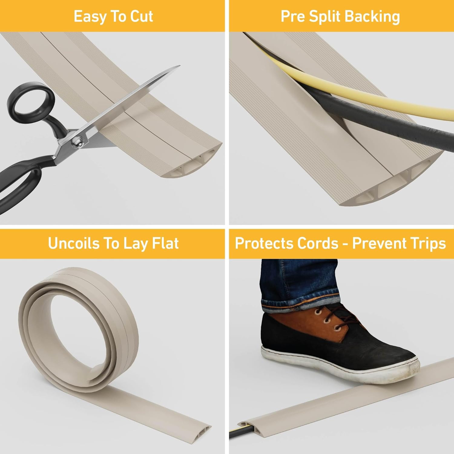 6Ft Floor Cord Cover, Cable Protector, Hide Extension Cords, Protect