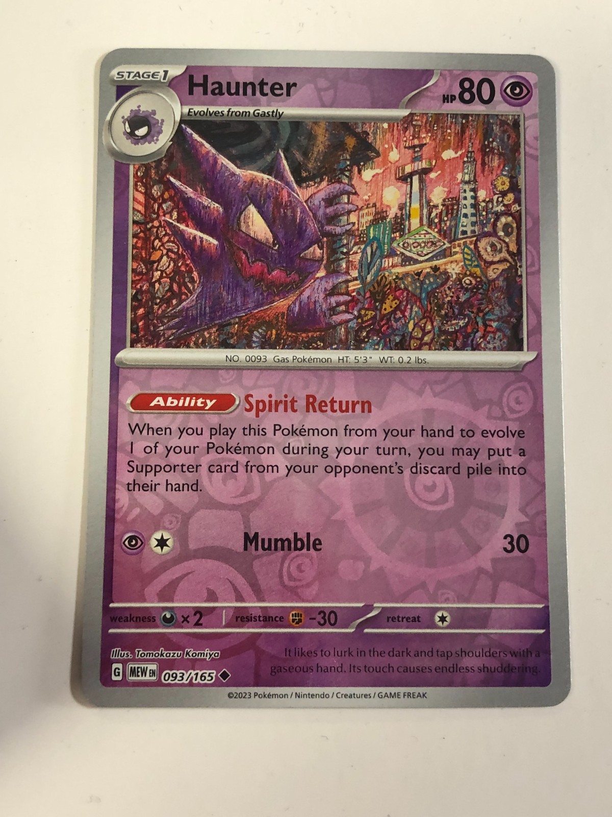 Pokemon TCG 151 Reverse Holographic Haunter 093/165 Near Mint
