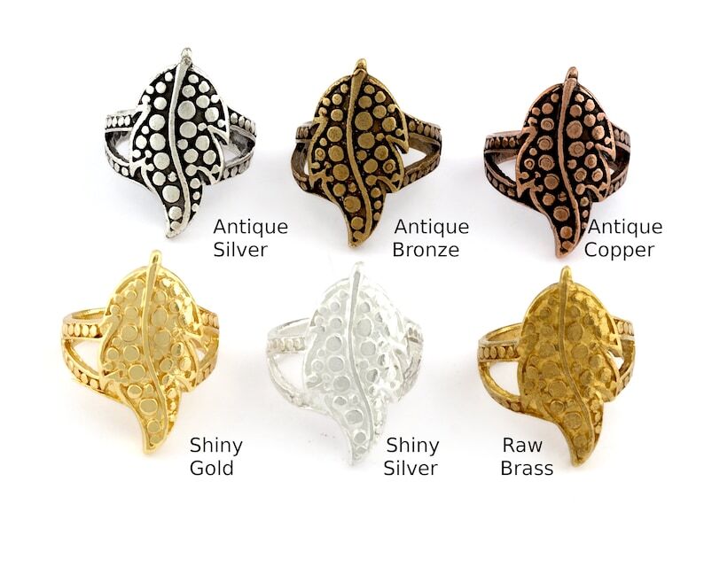 Leaf Ring,Raw,Antique Silver Shiny silver-gold, Antique bronze -copper 5405