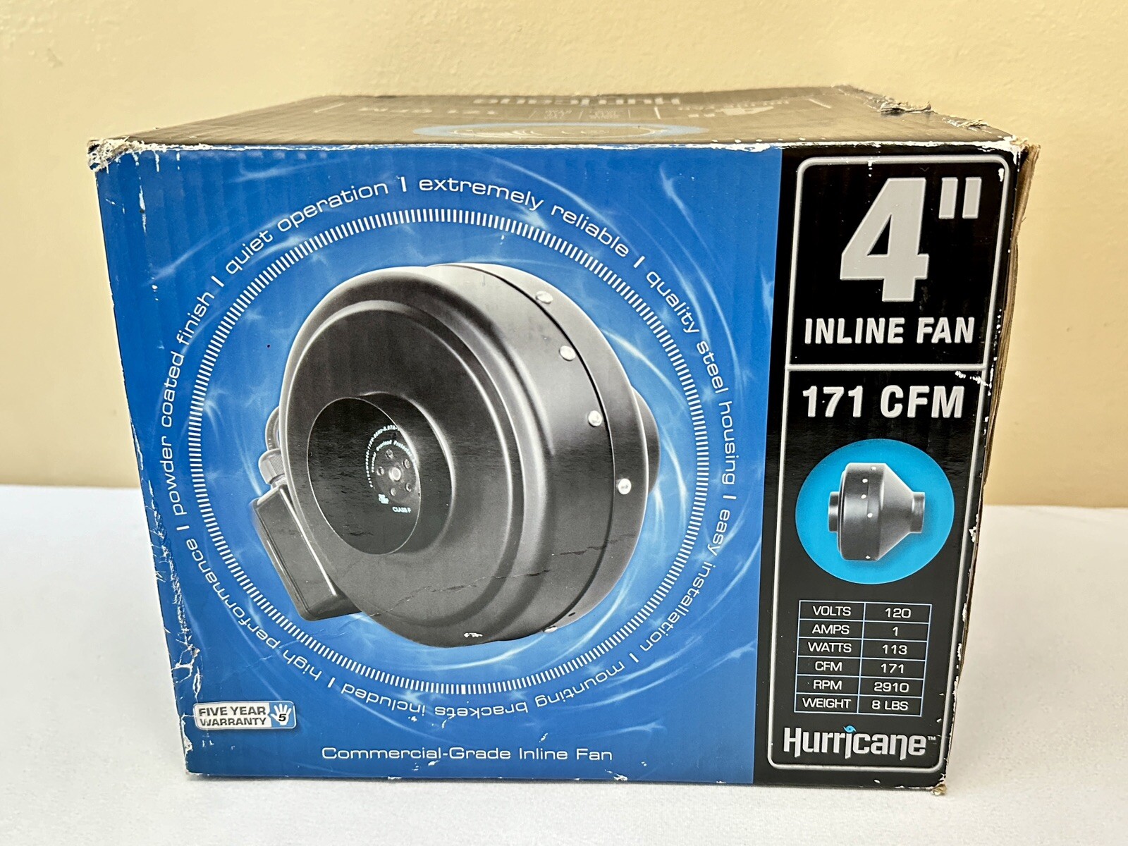 Hurricane Inline Fan 4" - 171 CFM Duct Blower Or Grow Light Cooling Fan - NOB