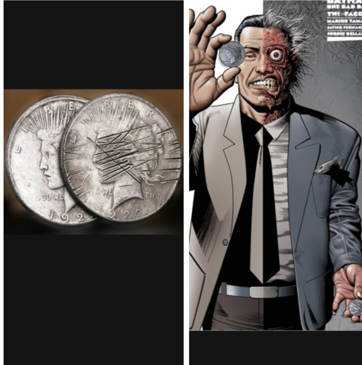 Two Face 2 Sided Scratched Batman Cosplay Prop Coin Harvey Dent / Trick Coin