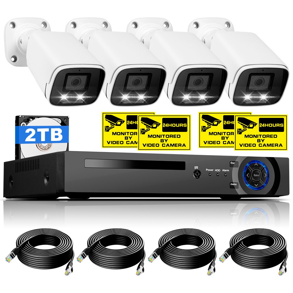 Outdoor 8CH PoE CCTV System H.265+ 4MP Cam 2TB HDD 18M Ethernet Cable Full Kit