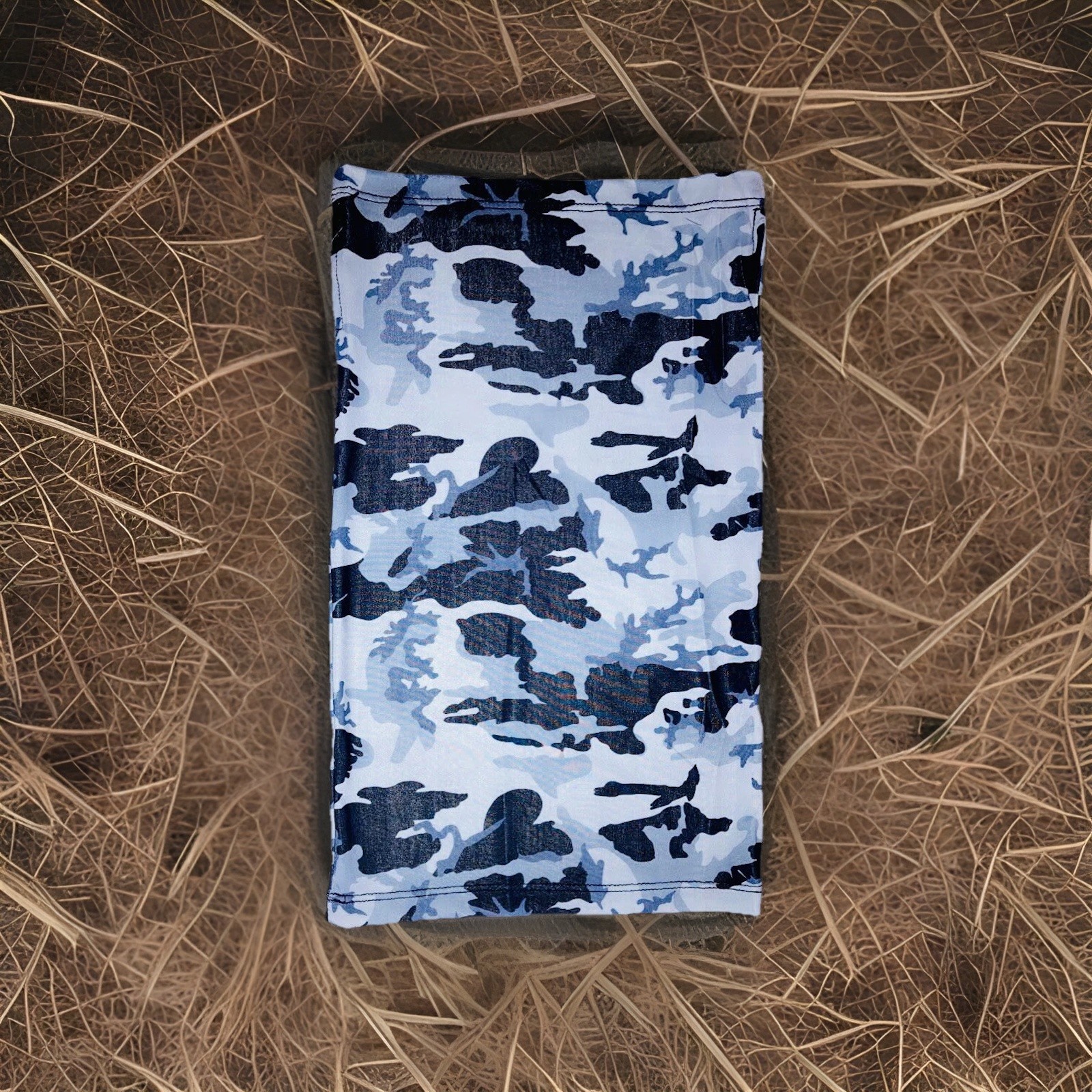 Military Camouflage neck gaiter, face mask with ear holes blue patriotic bandana