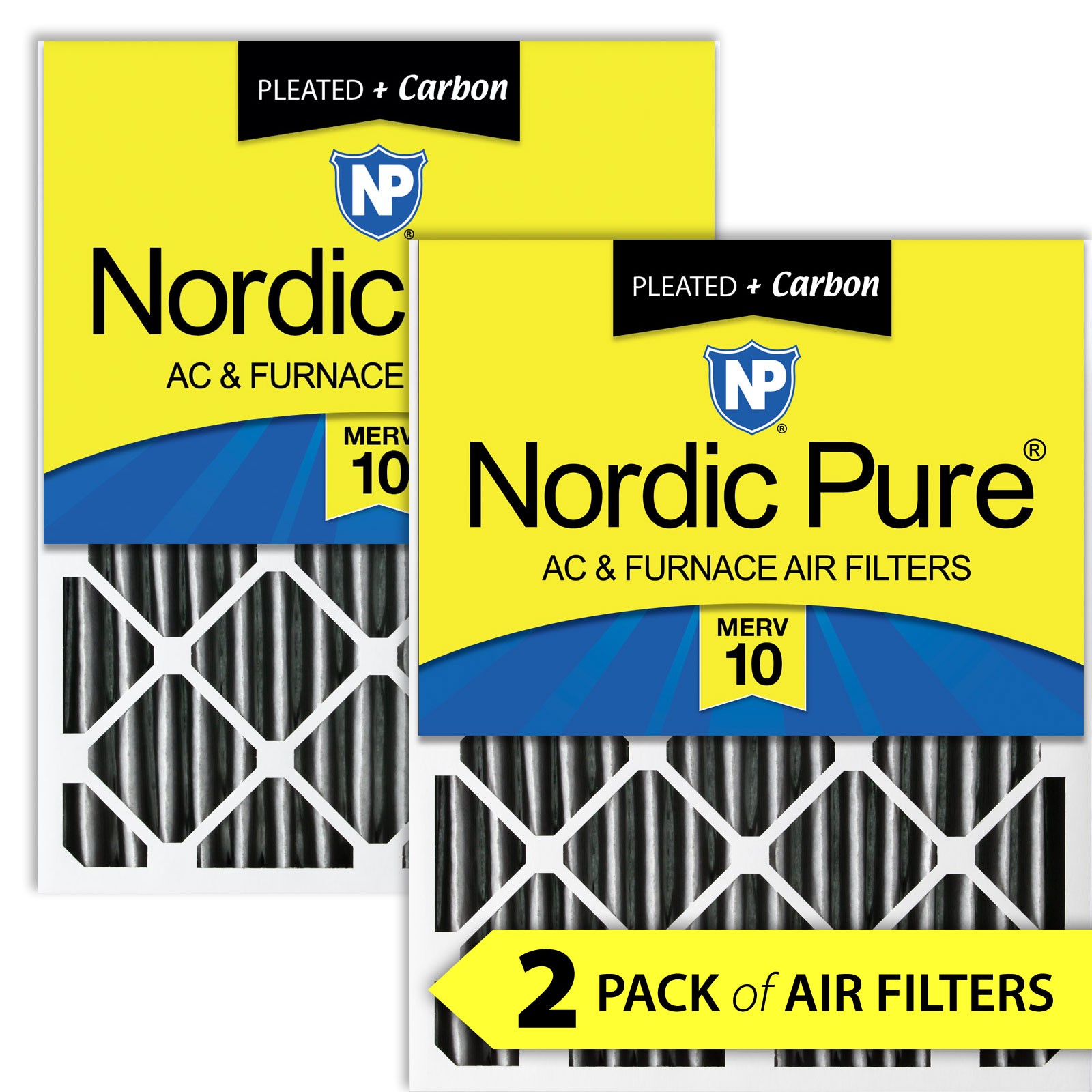 Nordic Pure 20x20x4 (3 5/8) Furnace Air Filters MERV 10 Pleated + Carbon 2 Pack