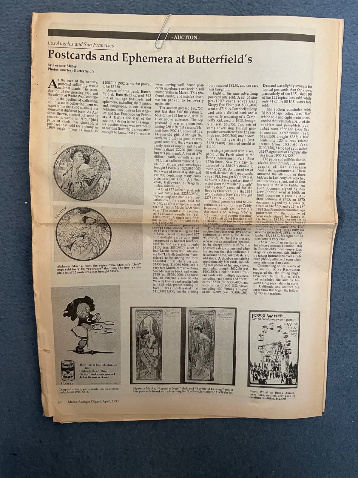 BUTTERFIELDS Postcards Ephemera Auction Catalog 1993