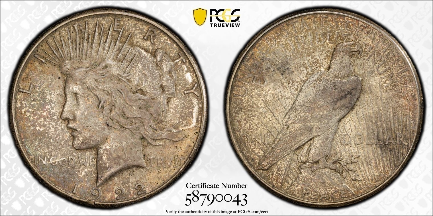 1922-S Peace Dollar, PCGS AU Detail "Stained", FREE SHIPPING
