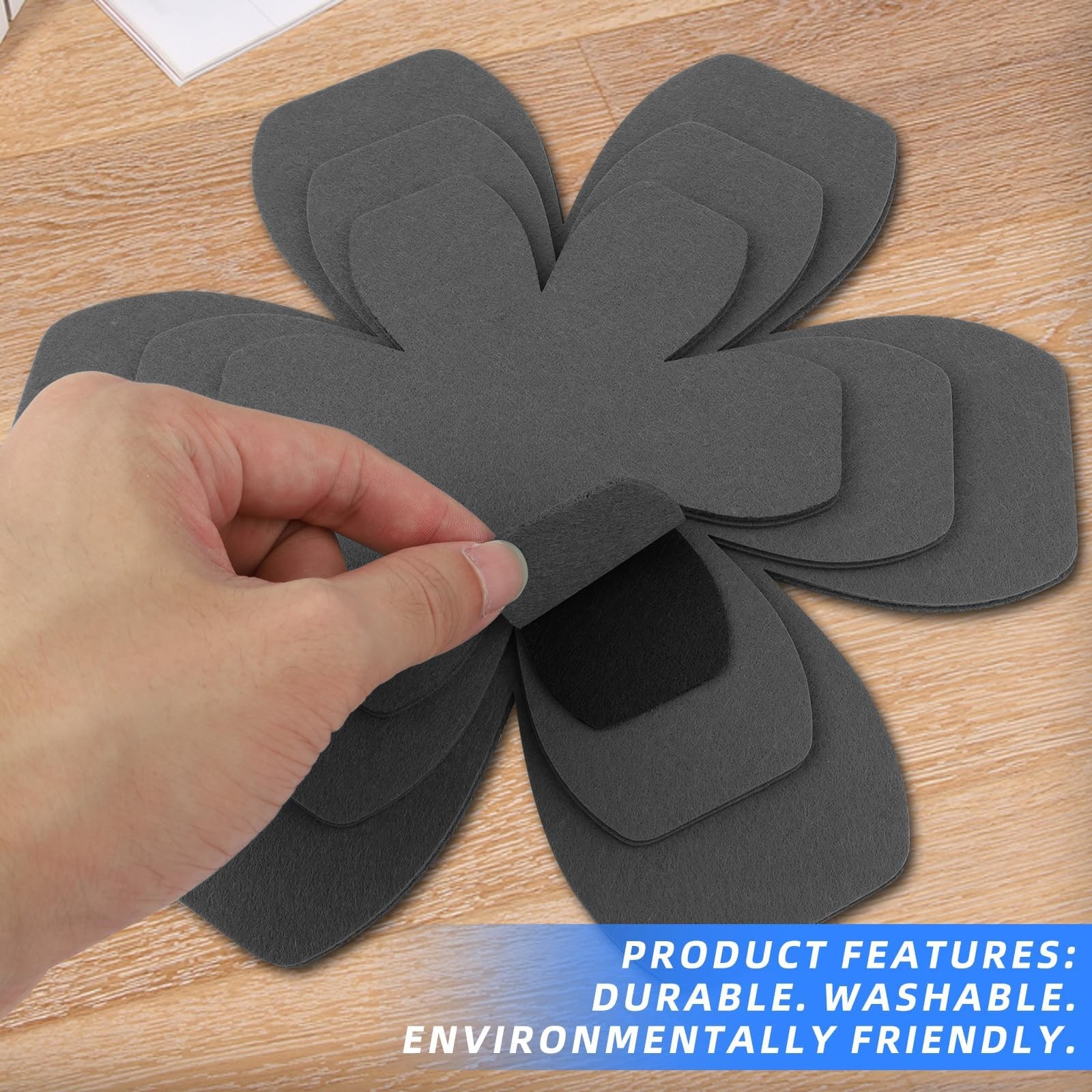 6PCS Felt Pots and Pans Divider Separator Pads, Cookware Black, Gray