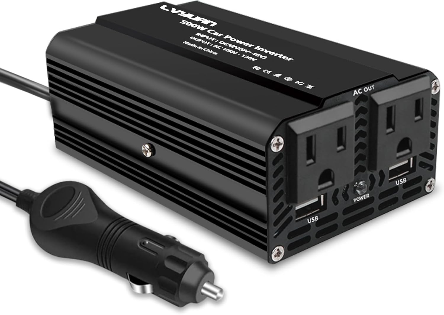 500W Power Inverter DC 12V to 110V AC Car Plug Adapter Outlet Converter for Car