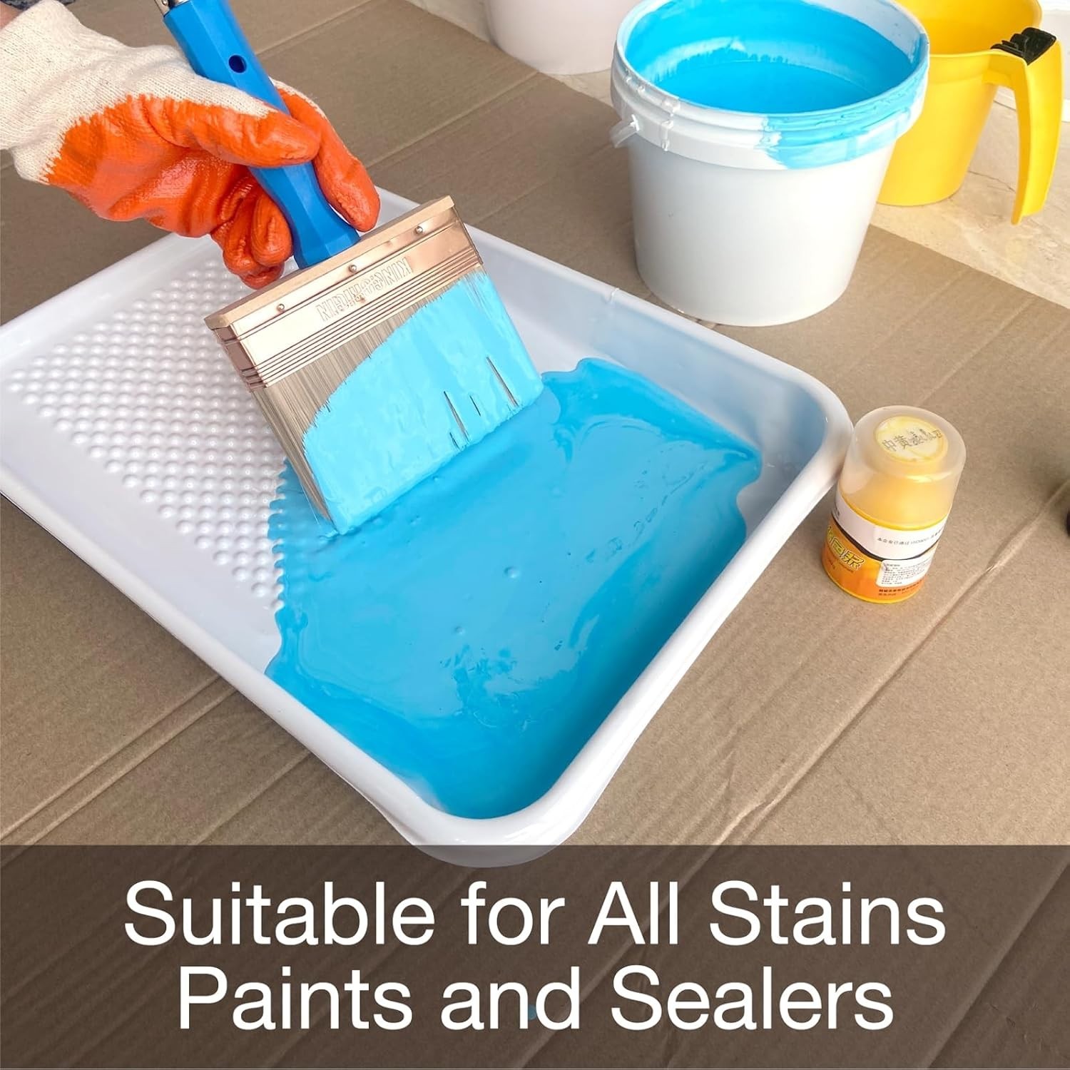 Durable 5-Inch Deck Stain Brush & Extension Handle Combo - 3 Brushes Per Set