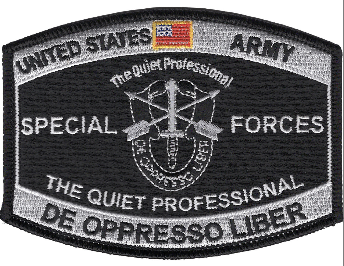 4.375" ARMY MOS DE OPPRESSO LIBER THE QUIET PROFESSIONAL EMBROIDERED PATCH