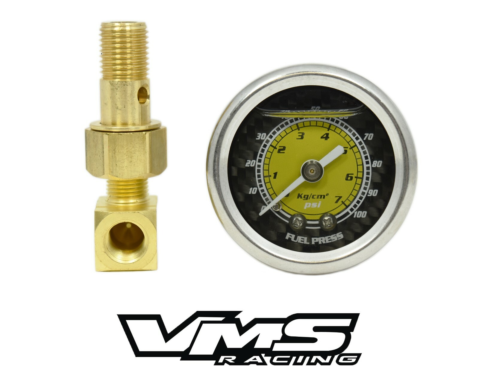 VMS RACING 0-100 PSI FUEL PRESSURE GAUGE YELLOWNCARBON FIBER FOR HONDA ACURA