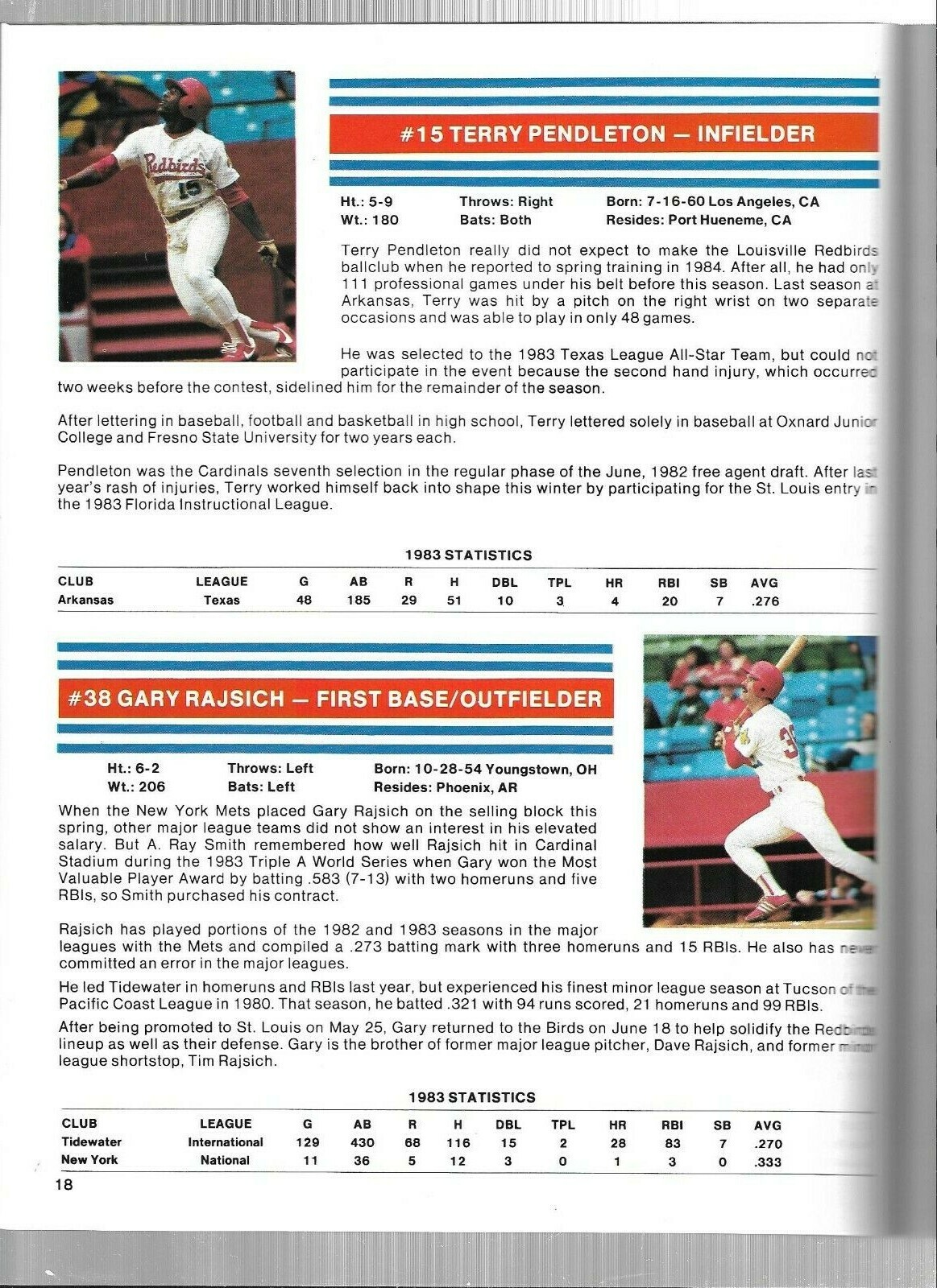 1984 Louisville Redbirds Minor League Baseball Program---Terry Pendleton EX