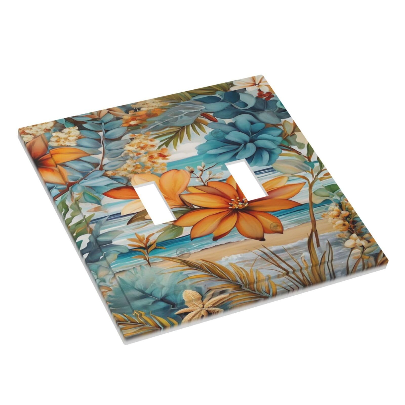 Flowers And Leaves on A Beach with The Ocean Blackground Double Toggle Light ...
