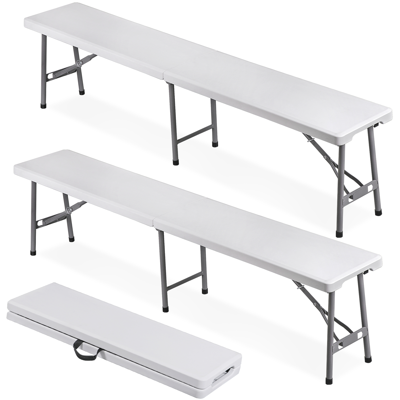6ft Plastic Folding Bench 2 Pack Portable Waterproof Dining Seat w/ Handle White