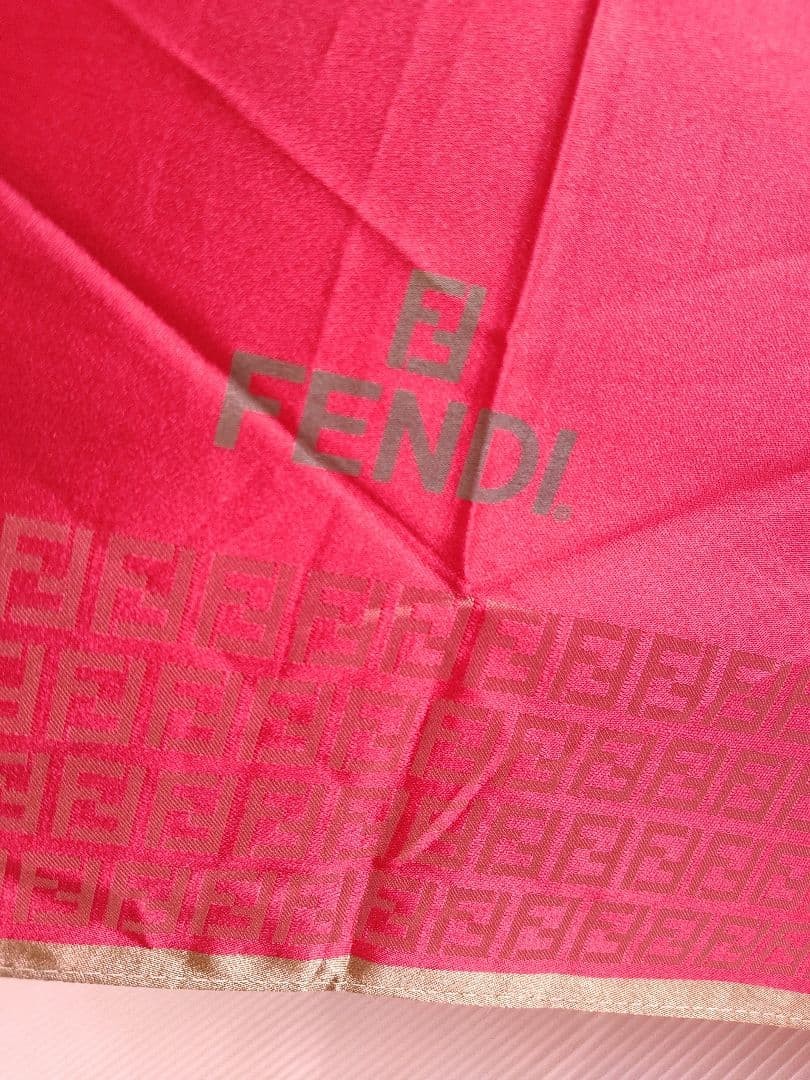 FENDI Zucca Folding Umbrella Red Classic Designer Compact Parasol Authentic