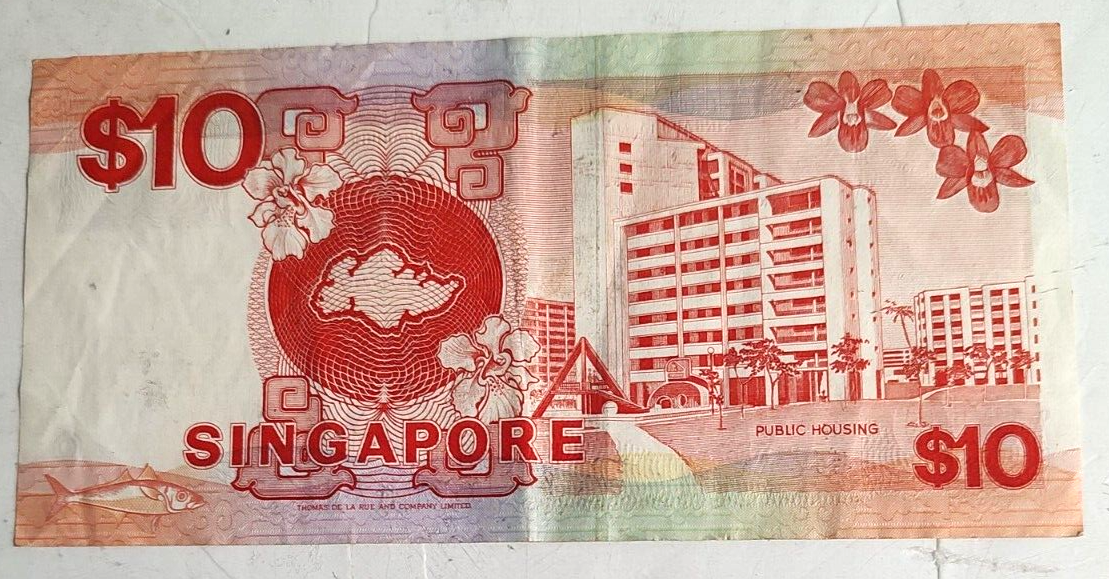 (1) 1988 Singapore 🇸🇬 $10 Note - Scarce P-20 Sec Thread Sailing Ship