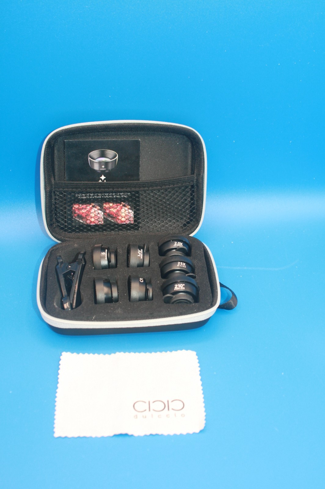 Starburst Phone Lens Kit, 7 Different lens and clip for phone, lens cleaner.