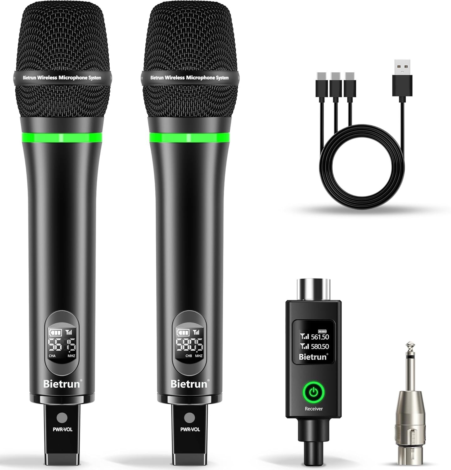 Micrófono inalámbrico recargable, con salida de 1/4 pulgadas para karaoke...